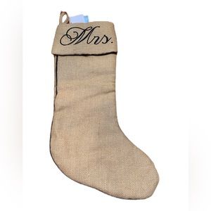 Storehouse Mrs. Large Burlap Christmas Stocking. NWT.